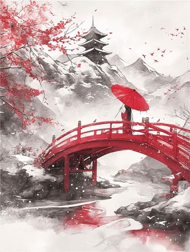 Japan Malen Nach Zahlen Erwachsene, Landschaft Malen Nach Zahlen Klein 40x50cm, DIY Handgemalt Ölgemälde Kit für Anfänger Bastelset Erwachsene, Acrylfarben Set Wand Deko Bilder Ohne Rahmen, Geschenk