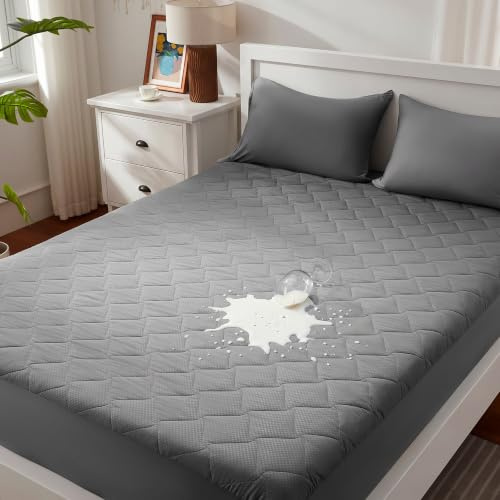 Sonive Matratzenschoner 180x200 Wasserdicht, Dünner Matratzenschutz | 38 Tiefen Taschen, Geräuschloser Matratzenbezug, Bettbezug für Erwachsene und Kinder Grau