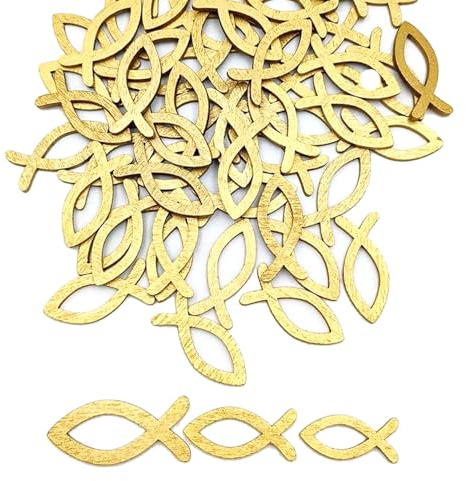 Yurosiay 100 Stück Holzfische Streudeko Holz Fische Taufe Tischdeko Holzscheiben Fisch Verzierung Wandekoration für DIY Basteln Hochzeit Weihnachten Kommunion Party Dekoration Gold 3.5cm