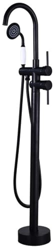 Retro Armatur für Freistehende Badewanne mit Handbrause 2 Modi Badewannenarmatur mit 59'' Edelstahl Duschrohr,Schwarz