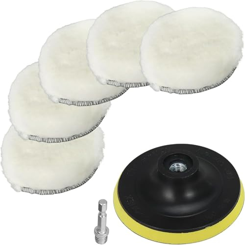 NuoDunco 100 mm Lucidatura in Lana, 7 Pezzi Disco Lucidatura, per Lucidatura E Ceratura Auto con M10 Adattatore Trapano
