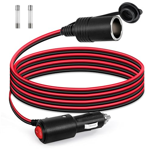 GUNGY 2 Meter KFZ Verlängerungskabel Zigarettenanzünder Buchse Stecker Verlängerung 16AWG Kabel Wasserdicht mit Schalter und 15A Sicherung für 12V/24V Strom Steckdose LKW Camping Wohnmobil