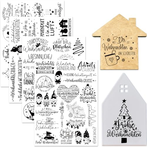 Tixlux 4 Stück Rub On Sticker, Folie Transferaufkleber 19x14cm für Glas, Handarbeiten, Dekoration, DIY-Kunsthandwerk, Geschenke Deko, Party Deko (Weihnachten)