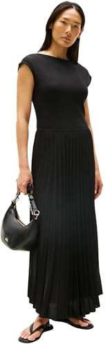 Tommy Hilfiger Donna Abito Rib Midi Fit & Flare, Nero (Black), S