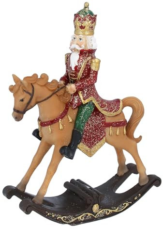 Gisela Graham Décoration de Noël – Roi Casse-Noisette sur cheval à bascule, figurine festive en résine, 18,5 cm