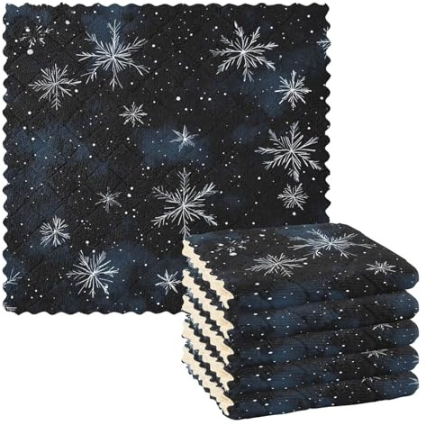 Mnsruu Microfibre Cleaning Cloths Winter Snowflakes Christmas Reusable Dish Cloths for Washing Up 6 Pack Swedish Dishcloth Microfibre Cleaning Towels Washable Duster Rags Cloth Home