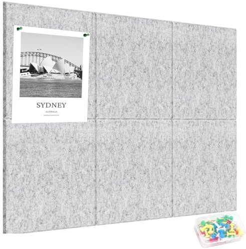 Large Cork Board Alternative,36 x 24 Felt Bulletin Board,Pin Board with Removable Adhesive Tabs,Notice Boards with Pins for Display Office,Home,Cork Boards for Walls Photos Memos Gray 6Pack
