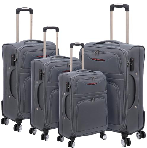ARTREE Juego de Maletas Blandas 4 Piezas Ampliable Ligero Set Maletas de Viaje de Tela Cabina Trolley Duradero con 4 Ruedas Dobles Giratorias y Cerradura 18 20 24 28 (Gris)
