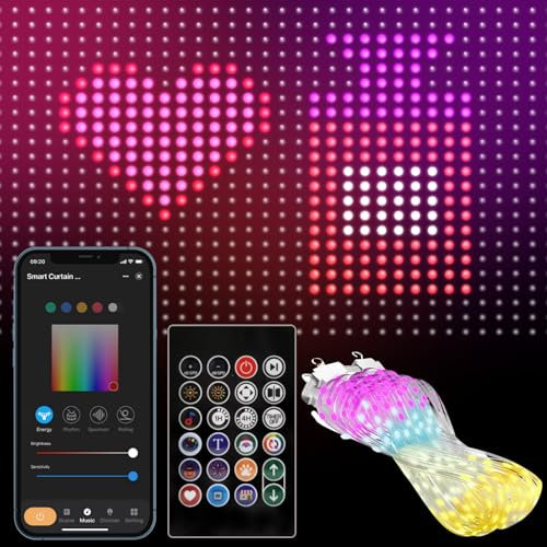 Smart curtain light, LED curtain lights, valentines lights with remote control and APP control, dynamic DIY light, suitable for wall Windows Valentine's Day Halloween Christmas decoration 2x2m