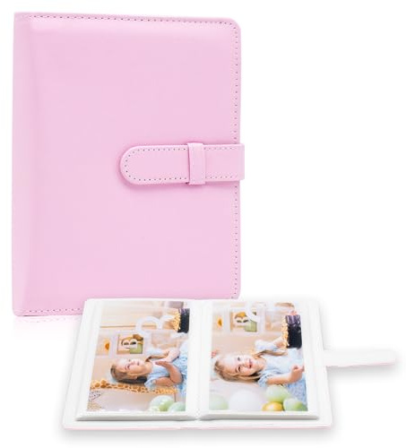 Fotoalbum 10x15 Fotos - 68 Taschen kleine Mini-Kapazität Premium Vegan Leder Cover, tragbare Brieftasche Fotoalbum für Jungen Mädchen Geburtstag Hochzeit (Rosa)