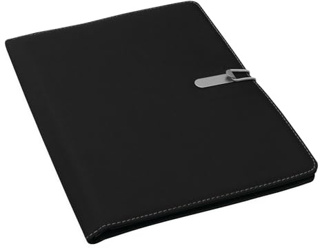 Preiswert&Gut 1 x Dokumentenmappe A4, mit farbig-elastischem Verschlussband, Metallhaken, Schreibblock und Stifteschlaufe – ideal für Büro, Konferenzen und Geschäftsreisen Farbwahl (Schwarz/Grau)