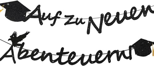 Graduation Deko Glitzer Schwarz, Abi Banner 2025 Graduation Deko - Auf zu neuen Abenteuern! - Das Adlermotiv, Das für Freiheit Und Stärke Steht, Ist Die Ideale Dekoration für Die Abschlussfeier