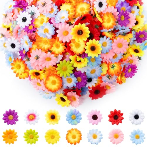 Sixfolo 300 Stück Kunstblumen Blumenköpfe zum Basteln für DIY Deko,4cm | Künstliche Gänseblümchen Bunt,Daisy Blüten Basteln,Mini Künstlich Blumen Deko für Hochzeit Home Handwerk,Farben Mischen