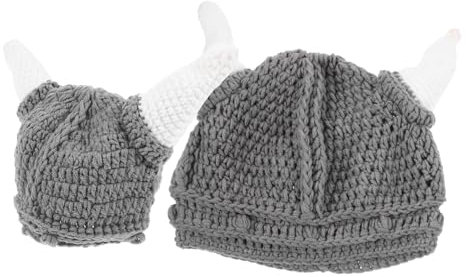 FRCOLOR 2stücke Strick-ochsenhornmütze Für Erwachsene Und Kleinkinder Niedliche Cosplay-mütze Gestrickte Dekorative Mütze Für Junge Mädchen Junge Mädchen Und Partys