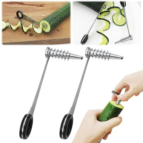 SPHERETRON Cortador en espiral, cortador de verduras, 2 unidades, cortador en espiral, cortador de verduras, de acero inoxidable, cortador de patatas, para frutas, patatas, pepinos, zanahorias