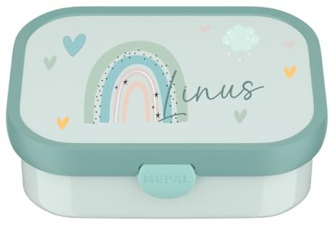 Mepal Lunchbox Campus personalisiert, Brotdose Regenbogen Kinder mit Fächern, Brotzeitdose mit Name bunt bedruckt (mint)