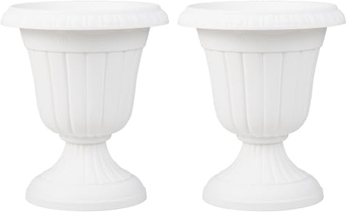 GOPLUS Lot de 2 Pot de Fleur Exterieur Rétro, ⌀41 cm de Diamètre, Cache Pot Plante Interieur en Plastique, 2PCS Jardinières Rondes, Amphore Jardinière, Idéal pour Plantes, Fleurs (Blanc)