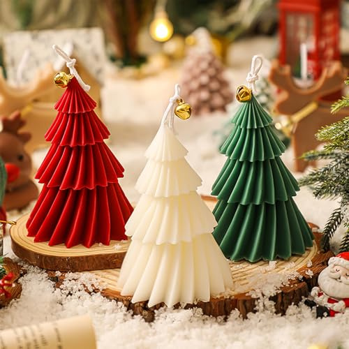 YGVQN 3 Pezzi Candele Profumate di Natale a Forma di Albero, Candele di Cera di Soia con Effetto Aromaterapia, Decorazione per Caminetto e Tavolo per Feste Natalizie, Vigilia di Natale e Regali