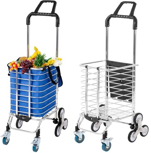 Carrello della spesa pieghevole 3 in 1 con 6 ruote e corde di tensione regolabili, grande carrello per salire le scale, perfetto per un facile trasporto e carichi pesanti