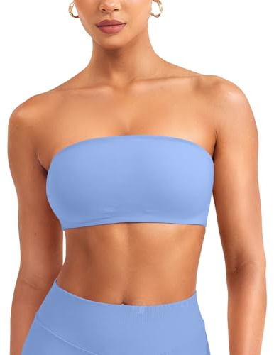 ZAAYO - Reggiseno a fascia senza spalline da donna, bustier top senza spalline, senza ferretto, senza cuciture, top a tubino con strisce antiscivolo in silicone, blu ghiaccio, S