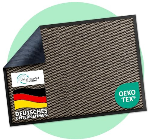 Floordirekt Premium Fußmatte für Eingangsbereich, 80x120cm Ocker-Schwarz, Schmutzfangmatte für Innen und Außen, rutschfest & waschbar, Sauberlaufmatte für Flur, Teppich für Haustür, Sky Novo