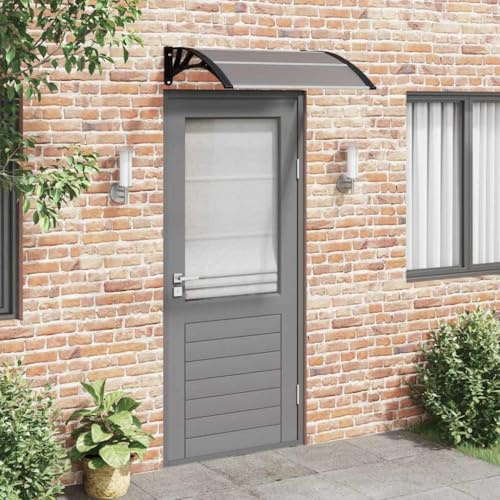 Auvent de Porte Extérieur, 100x75 cm, Polycarbonate Résistant, Noir, Marquise de Porte Exterieur, Auvent Porte d'Entrée, Protection Contre Pluie et Intempéries, Cadre Aluminium et ABS