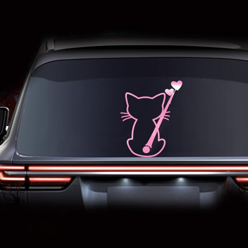 Leniutor 1pcs Cute Cat Rear Windshield Wiper Decal, Animal Moving Tail Waving Wiper Sticker, Funny Cat Tail Wagging Decals for Car SUV Truck Window Rear Decoration (Reflective Pink)