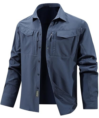 Chemise tactique à manches longues pour homme - Avec poche de poitrine - Fonctionnelle - Respirante - Chemise de safari boutonnée - Chemise de travail - Chemise de travail - Chemises militaires
