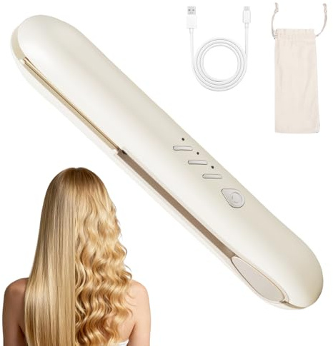 Plancha Pelo para Viajes, Mini Plancha Pelo para Pelo Corto, 2 en 1 Mini Alisador de Pelo, 3 ajustes de temperatura Rizador de Pelo Pequeño Portátil, Cerámica Mini Riza (Blanco)
