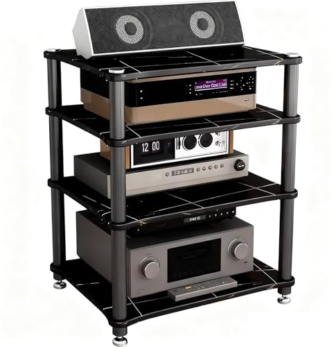 2/3/4-stufiges HiFi-Rack, Professionelles Audio-Rack, Geräteschrank Mit Mehreren Ablagen Für Heimkino, Studioequipment Und AV-Receiver(Schwarz,60 * 48 * 75cm(4Tier))