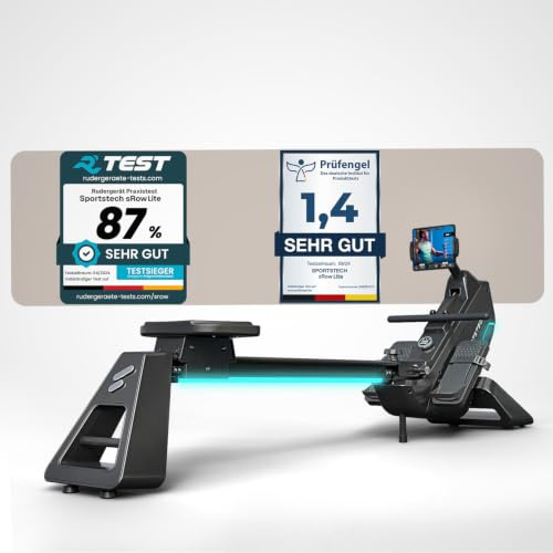 Sportstech sRow Lite Rudergerät für Zuhause klappbar, leises Magnetbremssystem, 24 Widerstandsstufen, LED-Knob-Display mit Feedback, Sportstech Live App, drehbarer Tablethalter, Rudermaschine