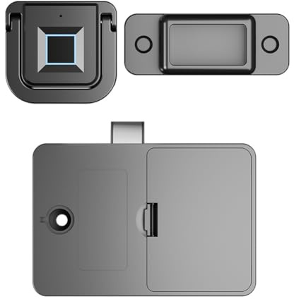 Wlinfetity Cerradura inteligente de cajón con asa para huellas dactilares, almacena 20 huellas dactilares, material ABS, energía de emergencia tipo C para armario y caja fuerte, color negro
