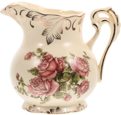 Homoyoyo Pichet à Miel en Céramique 250 Ml Décoration Dorée Vintage Style Européen, Petit Pichet à Crème pour Café et Sirop, Saucière Élégante Adaptée Maison, Restaurant et Hôtel