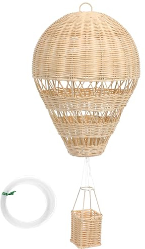 COHEALI Adorno Colgante de Ratán Tejido para Habitación Infantil, Globo Aerostático de Mimbre Beige, Decoración Artesanal para Pared y Espacio Ñiño
