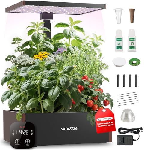 SUNCOZE Potager Hydroponique avec 20 Paniers, Noir | Réservoir 10L, Lampe LED 30W, Hauteur 635 mm, Pompe Silencieuse avec Minuterie, pour la Maison