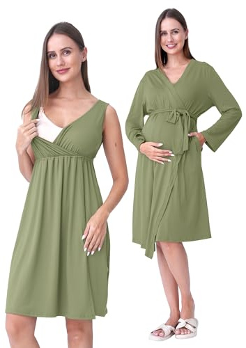 SUNNYBUY Chemise de maternité avec blouse, ensemble d'allaitement 2 pièces | Ensemble 3 en 1 pour accouchement, post-partum et allaitement, blouse avec poches et chemise d'allaitement