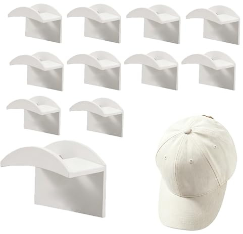 12 Pcs Hat Hooks,Adhesive Cap Holder Hat Hooks for Wall for Baseball Caps | Functional Hats Rack for Most Hat Storage,No Drilling Organizer Hook for Closet Door Entryway Office Bedroom Home (White)