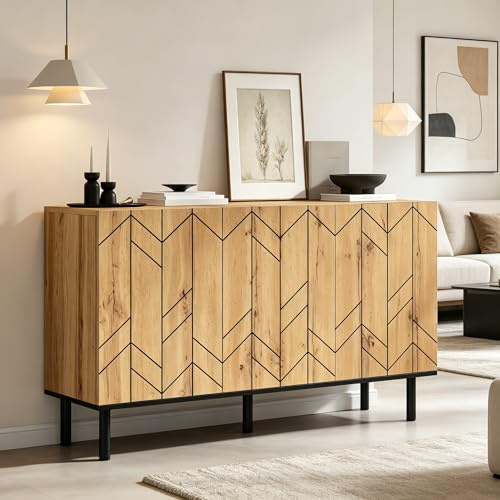 MURUL Aparador moderno de 120 x 35 x 70 cm, con 3 puertas y taquillas, diseño ondulado, de madera aglomerada resistente con patas de metal, soporta hasta 50 kg, para salón, comedor, pasillo, color