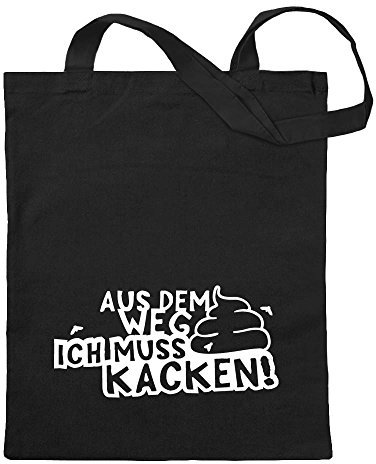 Kiwistar - Baumwolltasche - schwarz - Aus dem Weg Muss kacken! Shit - Tragetasche Stoffbeutel Umhängetasche Langer Henkel