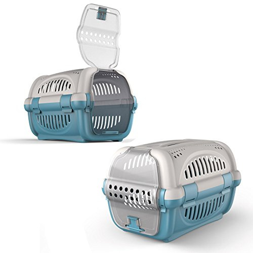 CAT CENTRE Blue Pet Carrier, Portable Cat Kitten Puppy Transporter, 51 cm | Ventilated kennel travel cage, flap door, carrying case, safe vet transport, sturdy durable basket