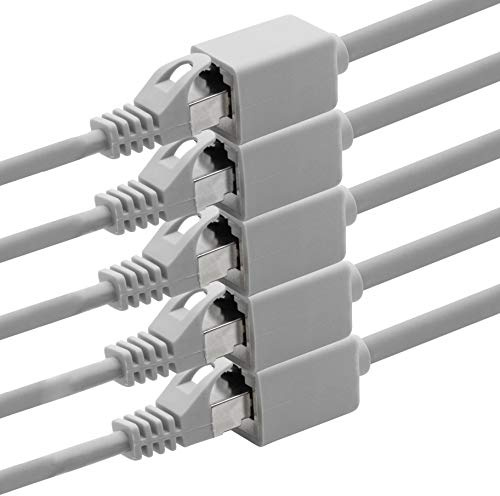 1aTTack.de 618265 CAT7 Cat.7 Verlängerung Adapter - 3,0 m - Ethernetkabel Lankabel Netzwerkkabel 10 Gb/s Rohkabel mit (RJ45) Cat6a Stecker Buchse 5 Stück - grau