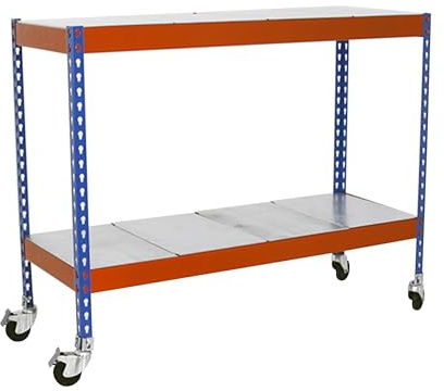 Simon Rack Étagère Charge Lourde avec Roues 975x1500x450 mm, 2 Niveaux Métal, 75 kg par Niveau, Structure Acier, Bleu/Orange/Galvanisé - Ecoforte
