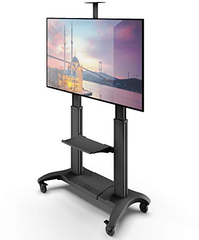 Kanto MTMA100PL Height Adjustable Mobile TV Mount with Adjustable Shelf for 55-inch to 100-inch TVs | Black