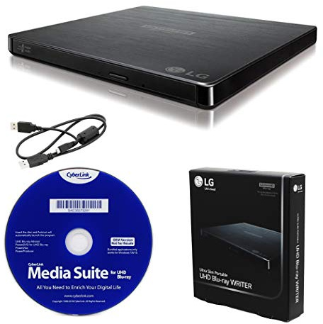 Produplicator LG BP60NB10 Portable 6X Ultra HD Blu-ray Burner External Drive with CyberLink Software and USB Cable - Burns CD DVD BD DL BDXL Discs