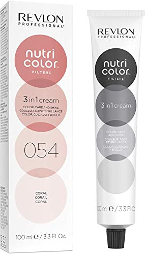 REVLON PROFESSIONAL Nutri Color Filters, Mascarilla de Coloración Temporal para el Pelo, Revive el Color del Cabello, Brillo y Coloración Intensa, Tinte Pelo Mujer Tono 054 Coral, 100ml
