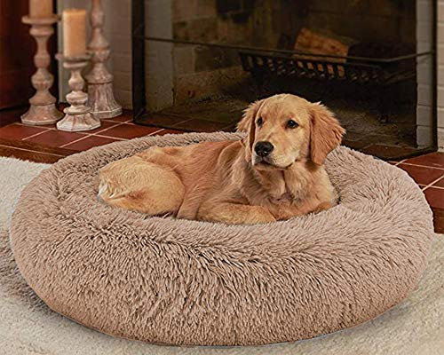 LINRUI XXL Waschbar & Antistress Hundekissen Orthopädisches Hundebett Flauschiges für Extra große Grosse Mittlere Hunde Donut Hundesofa Memory Foam Hundehöhle Oval Hoch XL Rund Kuschelig Braun