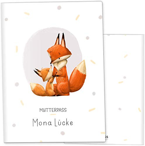 OLGS personalisierte Mutterpasshülle Fuchs auf der Wiese, Schutzhülle aus Kunststoff für den Mutterpass | Baby und Schwangerschaft