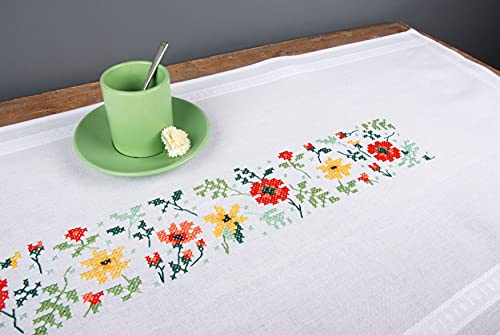 VERVACO Kit Punto Croce Prestampato Centrotavola FIORI FRESCHI Biancheria Da Tavola Set Fai Da Te Creativo 40 x 100 cm Kit Hobby Creativi Adulti Casa Decor Cross Stitch Runner