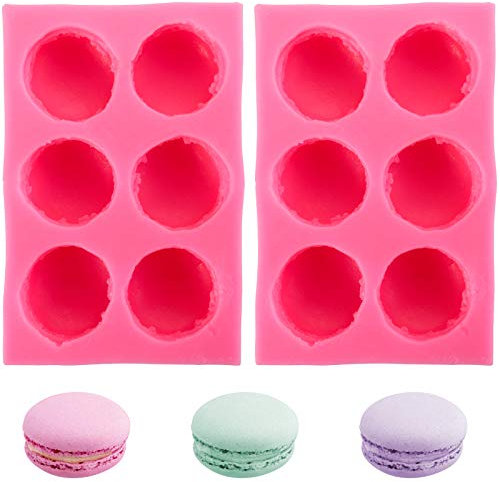 Hedume 2 Pack 6-Cavity 3D Macaroon Silicone Mold, Macaron Hamburger Baking Molds, Perfect for Candle, Muffin, Cake/Cupcake Decorating, Mini Soap, Bath Bomb