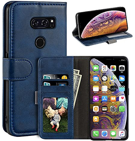 MILEGAO Schutzhülle für LG V30, magnetisch, PU-Leder, Brieftaschen-Stil, Business-Handyhülle, modische Klapphülle mit Kartenfach und Ständer, für LG V30+ 15,2 cm (6 Zoll), Blau